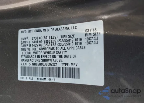 2018 Honda Odyssey Elite z USA, uszkodzony, nr VIN 5FNRL6H90JB097224